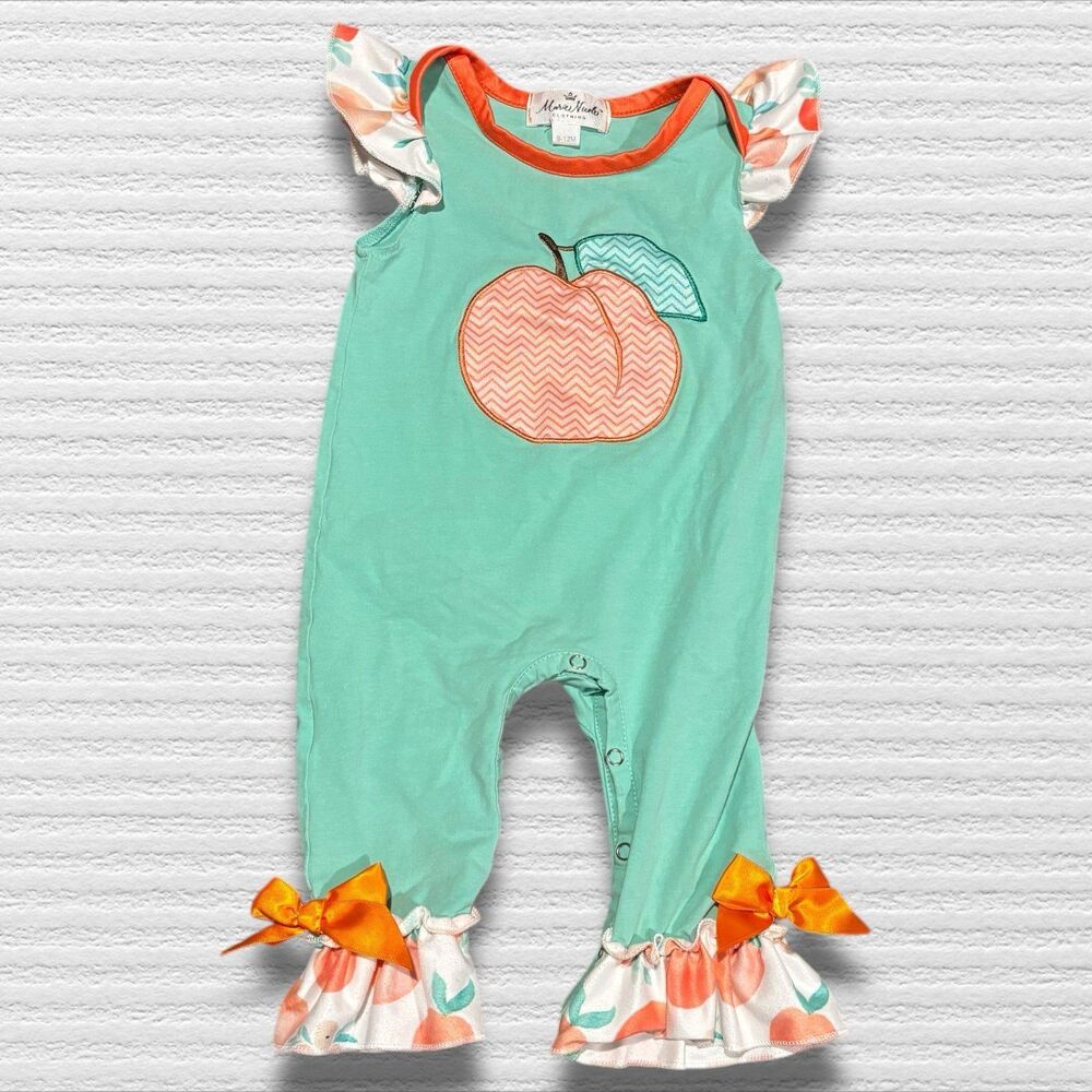 Marie Nicole 6-12 Mint & Peach Ruffle Romper
